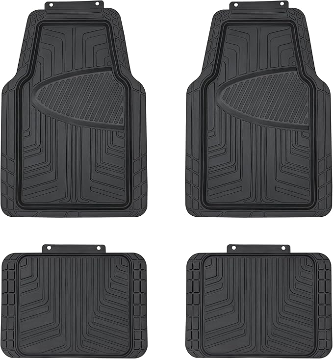 Amazon Basics 4-Piece Premium Rubber Floor Mat for Cars, SUVs and Trucks, All Weather Protection, Universal Trim to Fit, Black