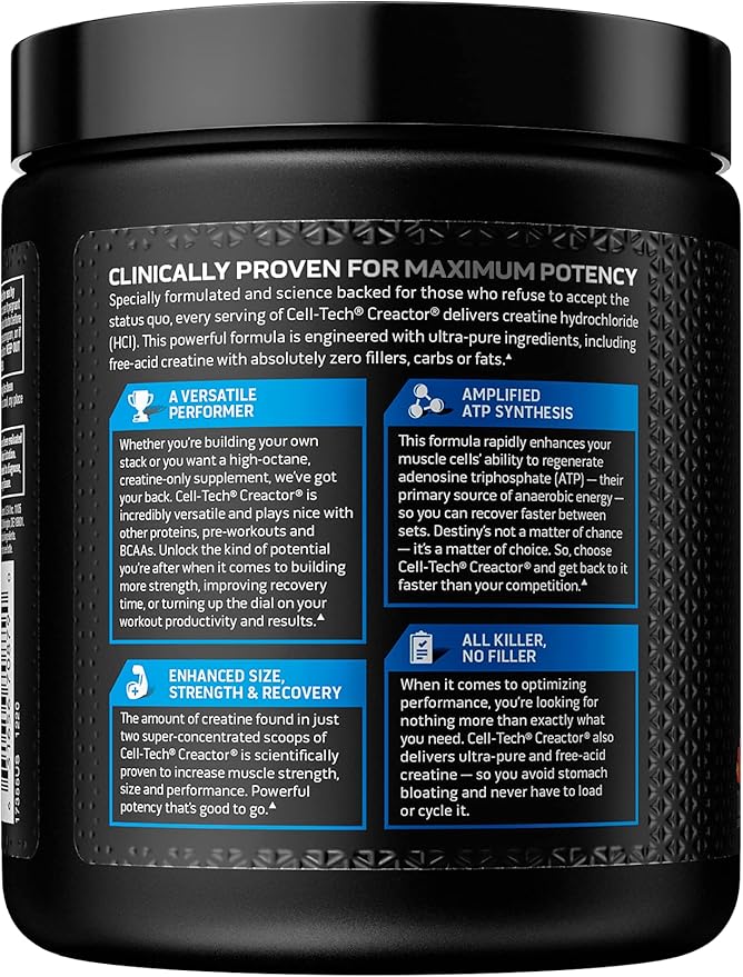 MuscleTech Cell-Tech Creactor - Creatine HCl Formula - Muscle Builder for Men & Women - Creatine HCl + Free-Acid Creatine Supplements - Fruit Punch Extreme, 120 Servings