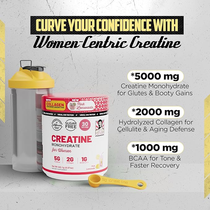 Old School Labs 5g Creatine Monohydrate Powder with Collagen & BCAA ∣ Women's Post-Workout Formula for Muscle Repair & Recovery, Energy & Lean Muscle Support, 30 Servings Pink Lemonade
