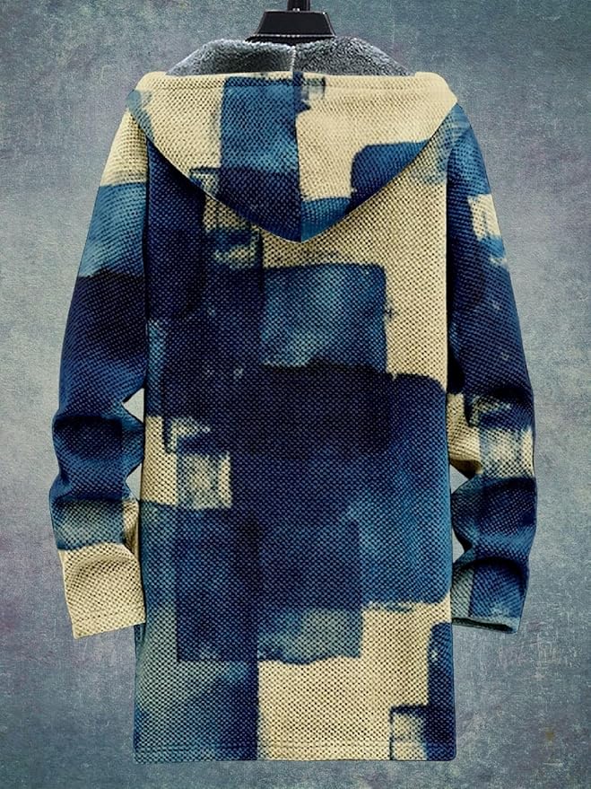 2025 Men's Ethnic Pattern Hooded Jacket Long Cardigan Hoodies Full Zip Vintage Knitted Zipper Coat with Pocket
