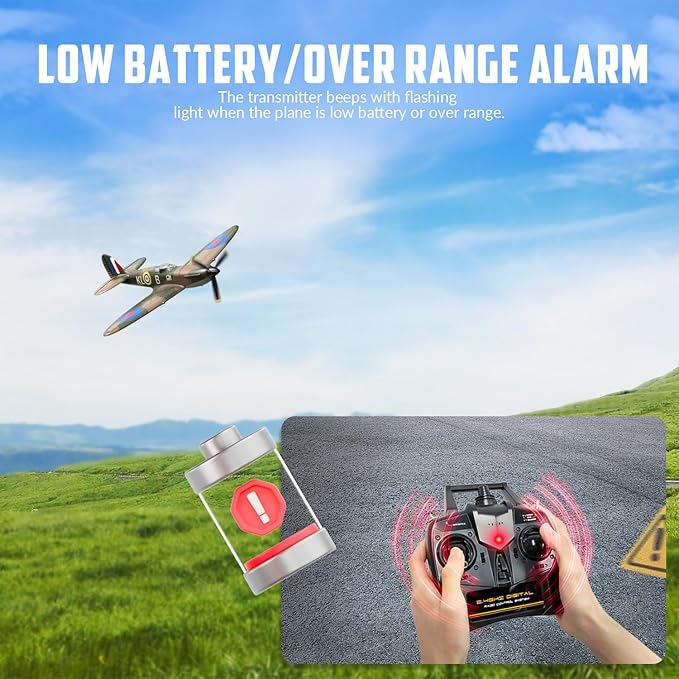 volantexrc RC Plane Spitfire Fighter 4CH Remote Control Airplane RTF with Aileron, Gyro, Aerobatics & 3 Modes to Fly, Hobby Radio Controlled Warbird Aircraft for Adults, Beginners(Green)