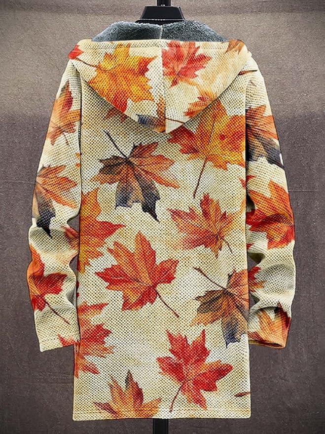 2025 Men's Ethnic Pattern Hooded Jacket Long Cardigan Hoodies Full Zip Vintage Knitted Zipper Coat with Pocket