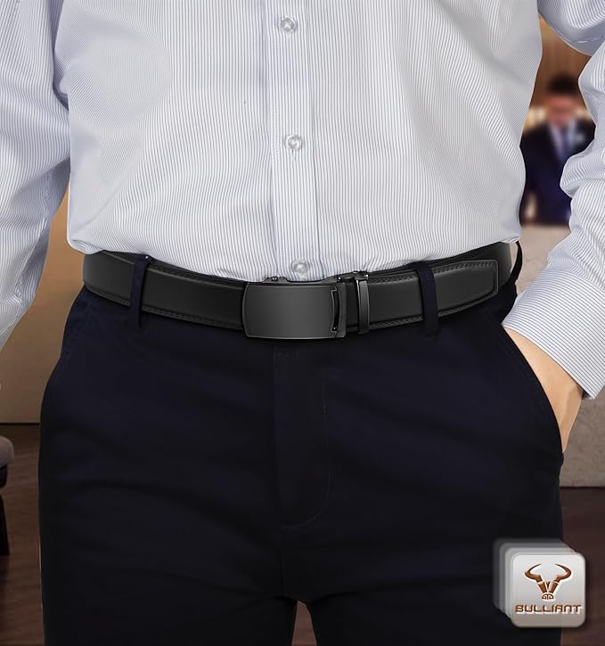 BULLIANT Men's Ratchet Belt 2 Pack-Click Leather Belt Adjustable for Men Gift 1 3/8-Cut for Perfect Fit