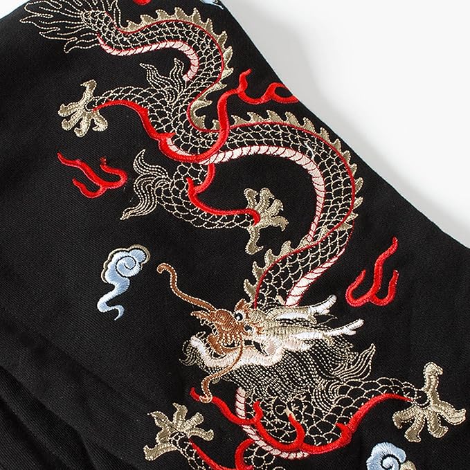 Streetwear Men's Dragon Embroidered Heavyweight Graphic Hoodies Japanese Techwear baggy Anime Hoodie