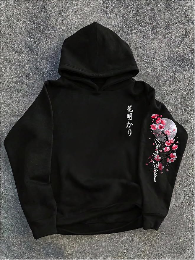 GORGLITTER Men's Graphic Hoodies Japanese Hoodie Top Oversized Long Sleeve Anime Pullovers Sweatshirts