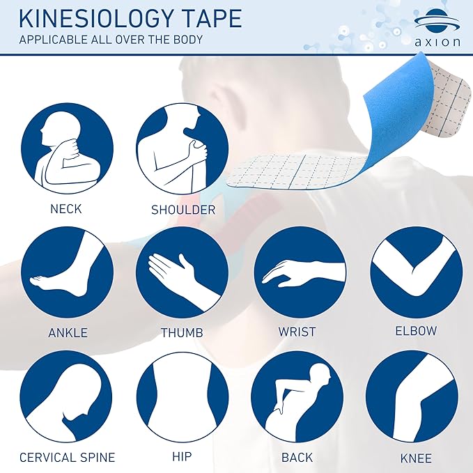 axion Kinesiology Tapes PRECUT Blue Beige | 50 Pre-Cut Sport Tape Strips 10x2 in | Waterproof • Skin-Friendly • Elastic | Kinesiology Tapes Ideal for Sports