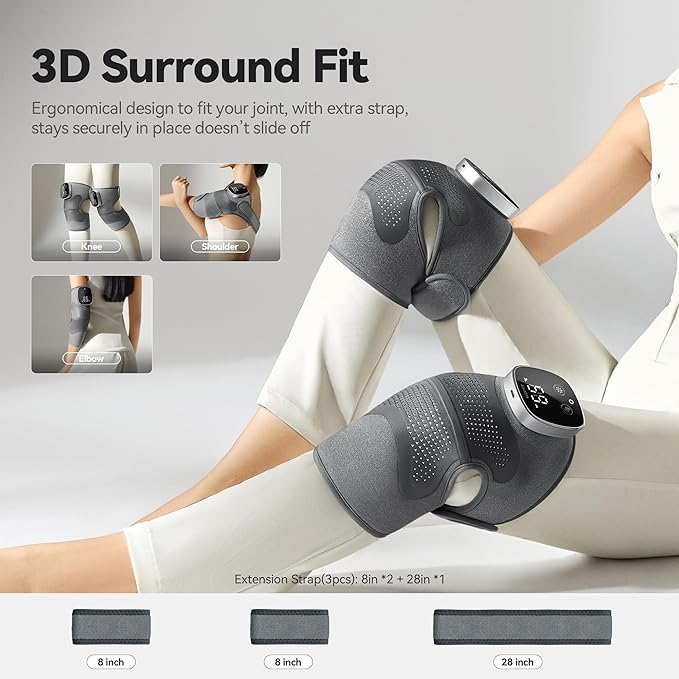 Knee Massager with Heat Vibration for Pain Relief MAXwarm 5.0-Heated Knee Brace with 5 Heat Levels and 4-Zone Massage, X-Warm Temperature Lock Tech, Gifts for Men Women(Grey, 1-Pack)
