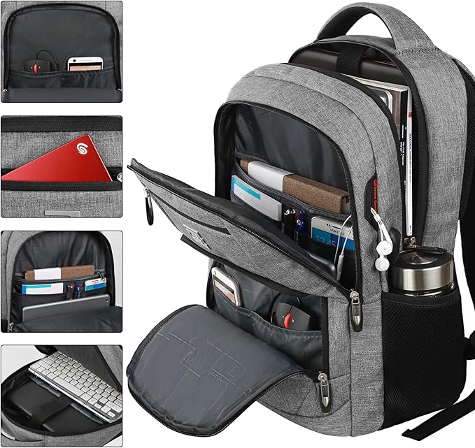 Laptop Backpack,Business Travel Anti Theft Slim Durable Laptops Backpack with USB Charging Port,Water Resistant College Computer Bag for Women & Men Fits 15.6 Inch Laptop and Notebook - Grey