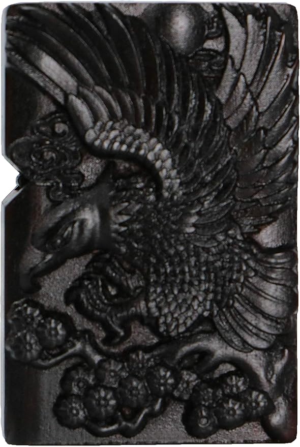 Natural Ebony Black Wood Carved Lighter Shell Box For Zippo Module (Eagle)
