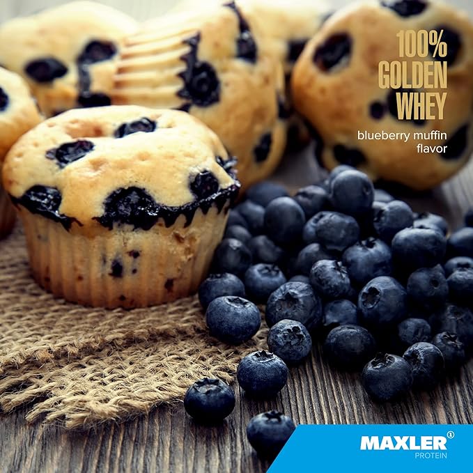 Maxler 100% Golden Whey Protein - 24g of Protein per Serving - Whey Protein Powder for Pre Post Workout - Fast-Absorbing Whey Concentrate, Isolate & Hydrolysate Blend - Blueberry Muffin 2 lb