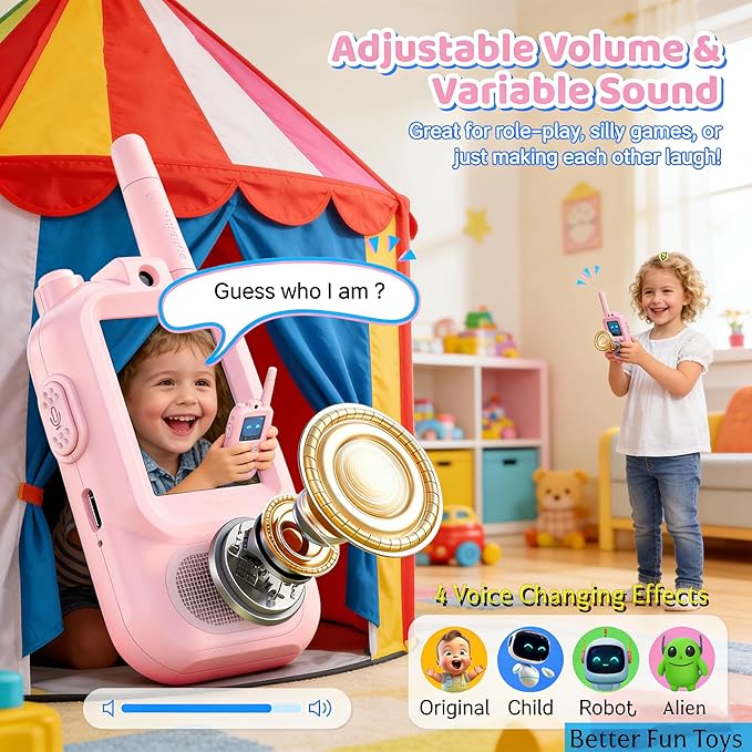 Video Walkie Talkies with for Kids Ages 3-12 – Rechargeable USB Two-Way Radios with Camera, 2 Packs Handheld Intercom for Indoor Outdoor Family Games, Camping, Hiking & Birthday Gifts (Pink & Pink)