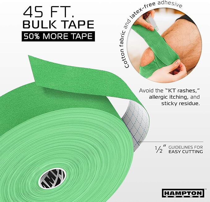 Hampton Adams | As Seen on Shark Tank | Elastic Kinesiology Tape (Bulk Roll) | 135ft Uncut | Supports & Protects Muscle Wrist Knee Shoulder Back Plantar Fasciitis | Waterproof Hypoallergenic