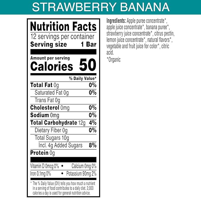 Pure Organic, Layered Fruit Bars, Strawberry Banana, Gluten Free and Vegan Fruit Snacks, 6.2oz Box (12 Count)
