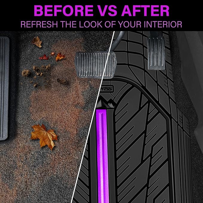 CAR PASS Metal Medium Rubber Floor Mats for Car Heavy Duty Car Mats All Weather, Universal Trim to Fit for Truck SUV Vehicle Automotive Floor Mats, Waterproof Car Mats 4 Piece Black Purple