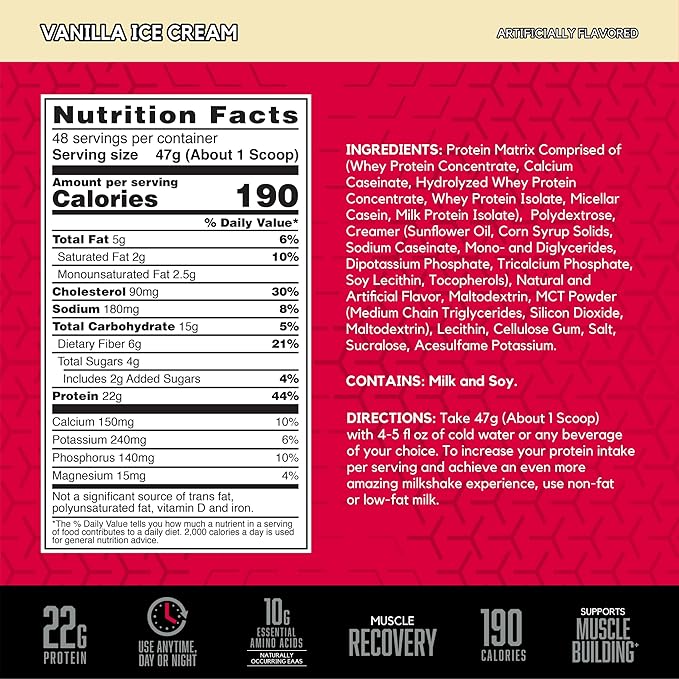 BSN SYNTHA-6 Whey Protein Powder, Micellar Casein, Milk Protein Isolate Powder, Vanilla Ice Cream, 5 Pounds, 48 Servings (Pack of 1) - Package May Vary