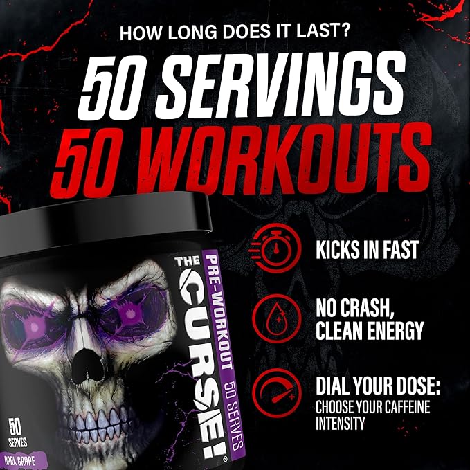 JNX SPORTS The Curse! Pre Workout Powder for Men & Women, Caffeine, Beta-Alanine, Creatine, L-Citrulline, 50 Servings, Watermelon Flavor – Boost Energy, Strength & Focus