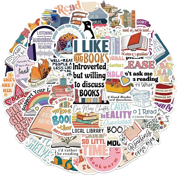 50pcs Reading Stickers for Laptop Water Bottle,Book Lover,Bookish for Kindle Gifts Accessories for Adults