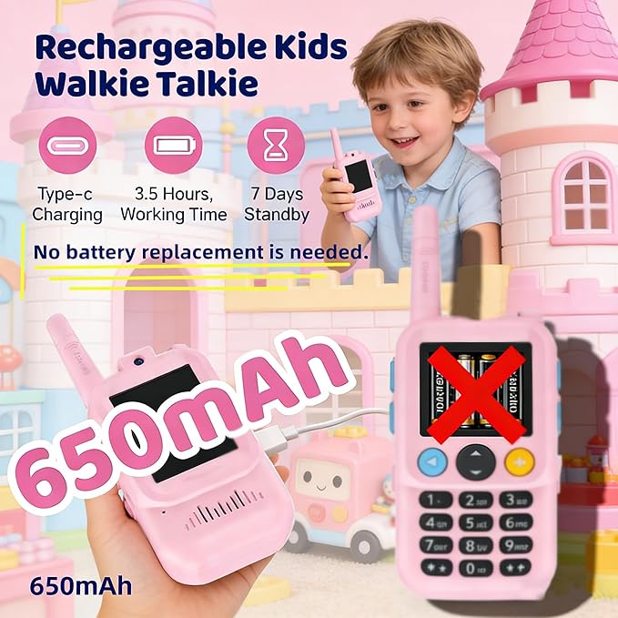 Video Walkie Talkies Toys for Kids Ages 3-12 – Rechargeable USB Two-Way Radios with Camera, 2 Packs Handheld Intercom for Indoor Outdoor Family Games, Camping, Hiking & Birthday Gifts (Blue & Pink)