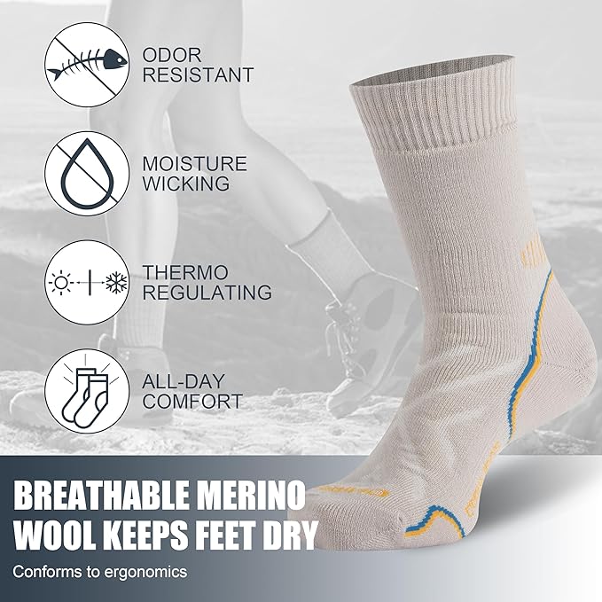 ZEAL WOOD Merino Wool Hiking Crew Socks for Men Women Comfort Full Cushion Moisture Wicking for Camping Trekking Work Outdoor
