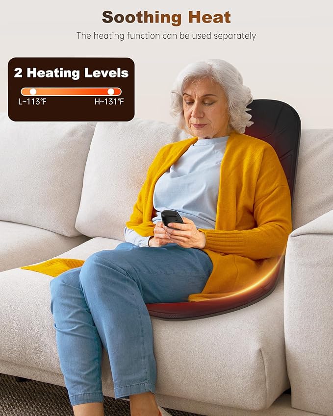 Snailax Back Massager with Heat, Massage Seat Cushion with 10 Motors, Massage Chair Pad for Home Office Use, 5 Modes & 3 Intensity Levels, 2 Heat Settings with 30-60-90 Mins Timer, Gifts for Him Her