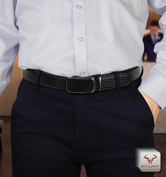 BULLIANT Men's Ratchet Belt 2 Pack-Click Leather Belt Adjustable for Men Gift 1 3/8-Cut for Perfect Fit