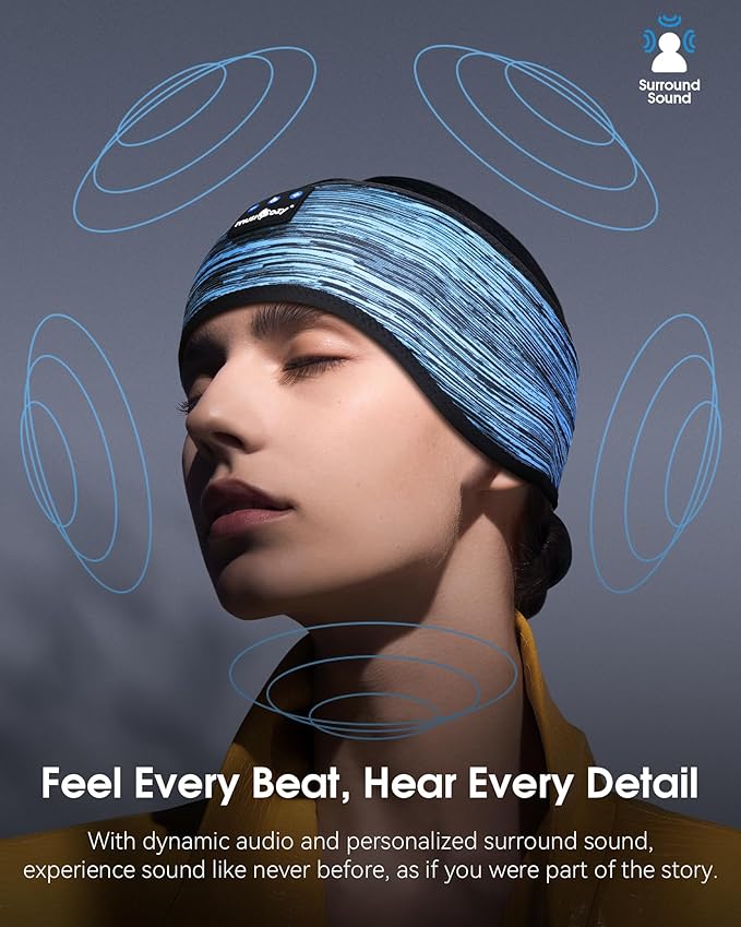 MUSICOZY Sleep Headphones Bluetooth 5.4 Headband, Wireless Music Sleeping Mask Headphones Earbuds Earphones Sweatproof for Women Mom Sports Workout Running Jogging Yoga Cool Gadgets Unique Gifts