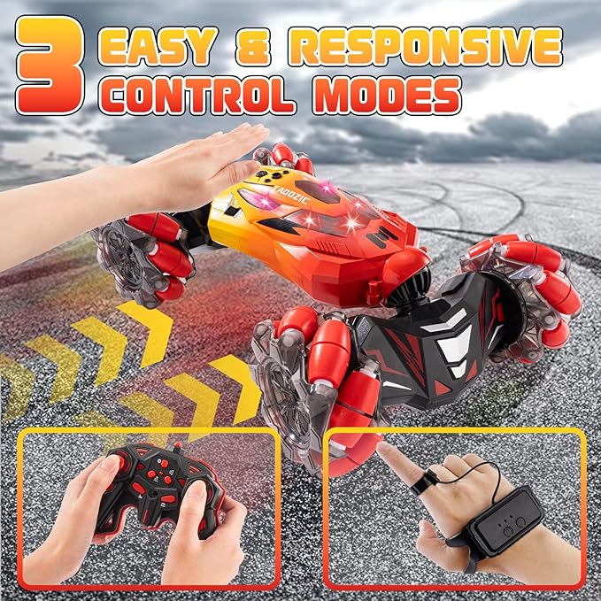 Gesture Sensing RC Stunt Car, 2.4GHz 4WD Stunt Car Toys for Ages 6-12 yr Boys Girls, Hand Controlled Remote Control Twist Cars, Offroad 360° Rotation with Lights and Music for Birthday Gifts