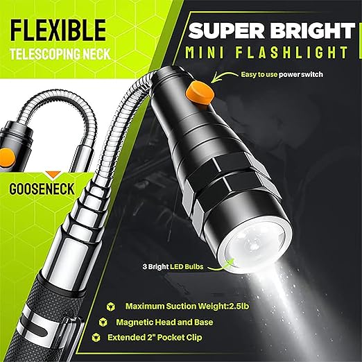 Telescoping Magnetic Pickup Tool Set, Inspection Mirror Telescoping, LED Flashlight, Cool Gadgets for Men, Stocking Stuffers, Gifts for Dad, Husband, Kids, Boyfriend, Magnet Stick