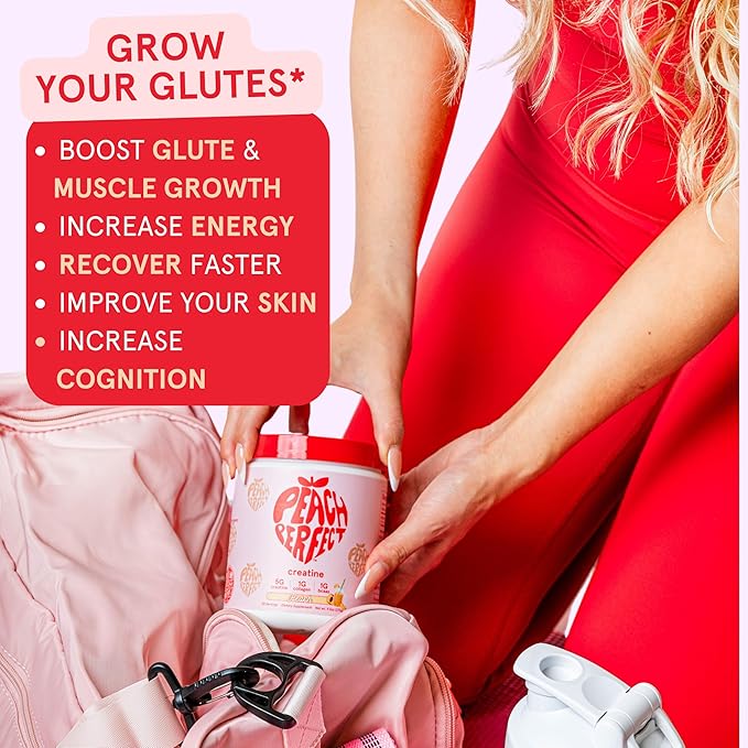 Peach Perfect Creatine Blend for Women – Micronized Creatine Monohydrate with BCAA & Collagen for Glute Strength Support – Strawberry Acai – 30 Servings