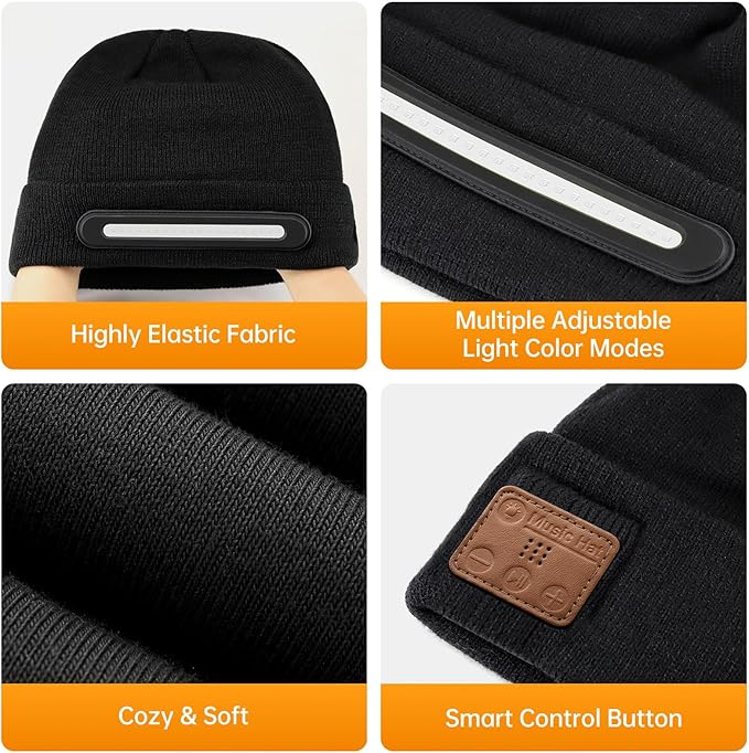 Bluetooth Beanie with Light, LED Beanie with Built-in Speaker and Microphone, Gifts for Men Women
