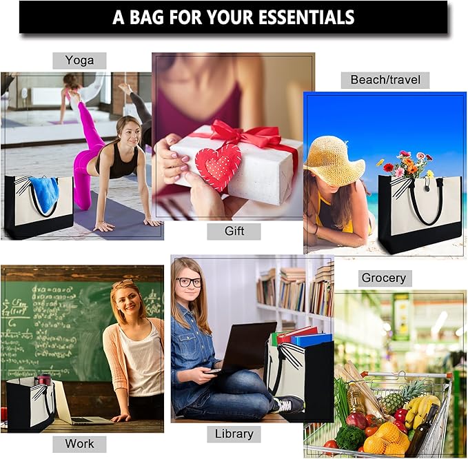 BeeGreen eeGreen Canvas Tote Bags Bulk Personalized Gifts for Women 3 Packs Blank Plain Birthday gifts Beach Bags, wholesale for DIY, Gift for Friends, Teachers, Mom