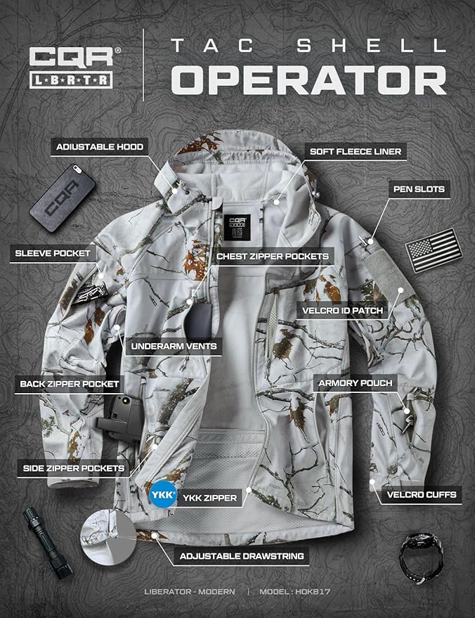 CQR Men's Tactical Softshell Jacket, Winter Warm Fleece Lined Coat, Water Resistant Outdoor Hunting Hiking Rain Windbreaker