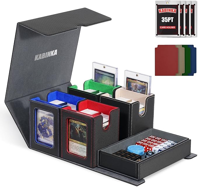 Card Deck Box for MTG with Commander Display, 5 in 1 Trading Card Storage Box Fits 400+ Double-sleeved Cards, Removable Deck Case for TCG/Sports Cards with Dice Tray, 4 Magnetic Card Holders(Colorful)