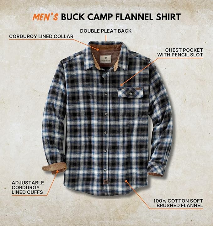 Legendary Whitetails Men's Flannel Shirt Long Sleeve Button Down 100% Cotton
