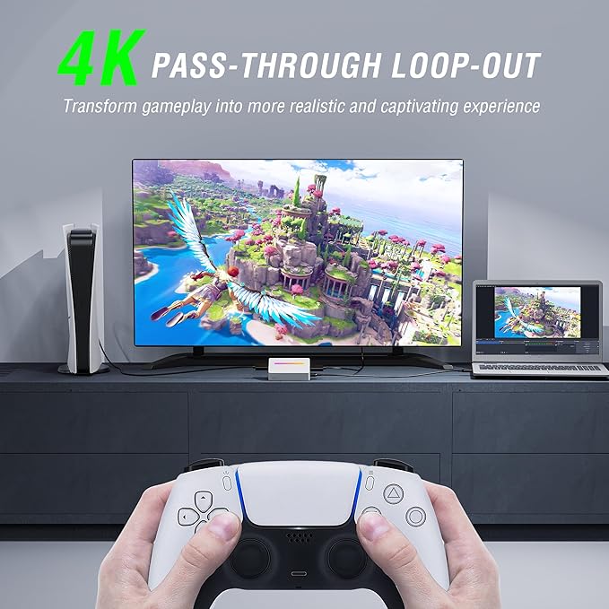Fifine AmpliGame Gaming Capture Card USB 4K HDMI, 1080P Audio Video Capture Card for OBS Streaming with RGB, HDMI in/Out Compatible for Switch/XBOX/PS5/Computer-V3 White