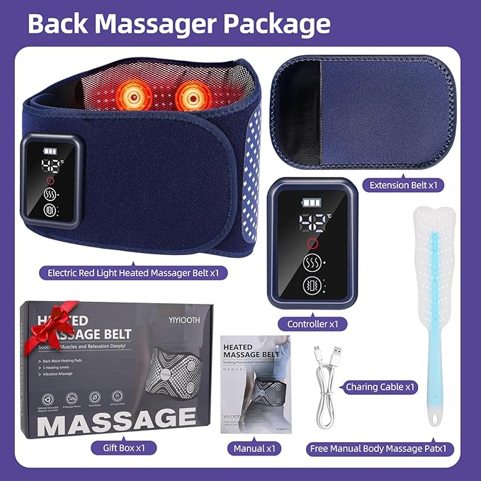 Back Massager Belt Cordless, FSA-HSA Eligible Upgraded Red Light Heating Pad for Low Back, 3 Vibration Electric Massager, 5 Heat, Valentine's Gifts for Men, Women Lover, Boyfriend Girlfriend