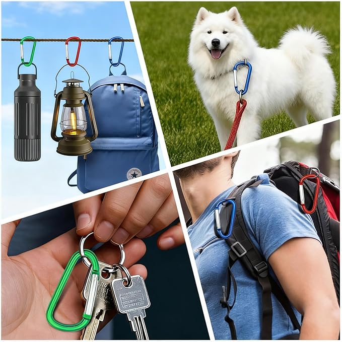 12 PCS Aluminum Carabiner Set - Multi-Size D-Ring Clips for Keys, Backpacks, & Outdoor Gear (1.9", 2.2", 3")