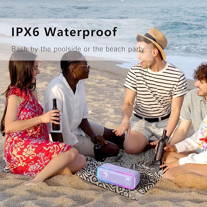 DOSS SoundBox Pro+ Bluetooth Speaker, Immersive 24W Stereo Sound with Booming Bass, IPX6 Waterproof, 15H Playtime, Mixed Colors Lights, Wireless for Backyard, Hiking, Garage, Party-Purple