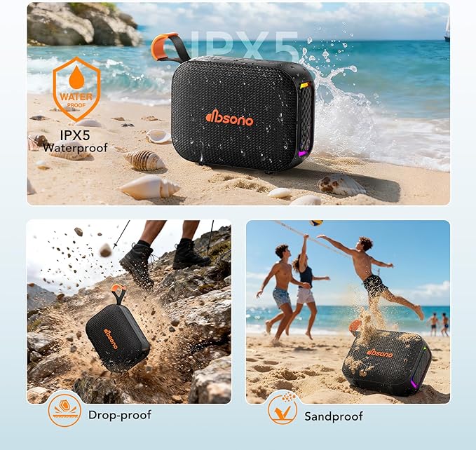 Portable Bluetooth Speaker Waterproof Gift: IPX5 HD Sound Up to 24H Playtime, TWS Pairing, Wireless Speakers with Lights, Travel Essentials Valentines Birthday Gifts for Men Women Boys Girls-Black