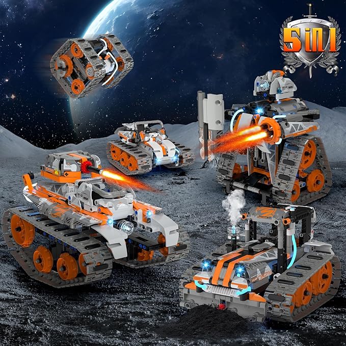 5in1 STEM Building Toys for Kids 6-14, Remote & APP Controlled Mech Robots/Heavy Tanks/Tracked Racer STEM Building Kit for Kid Science Learning, 552 Pcs DIY Erector Sets Gifts for Boys & Girls