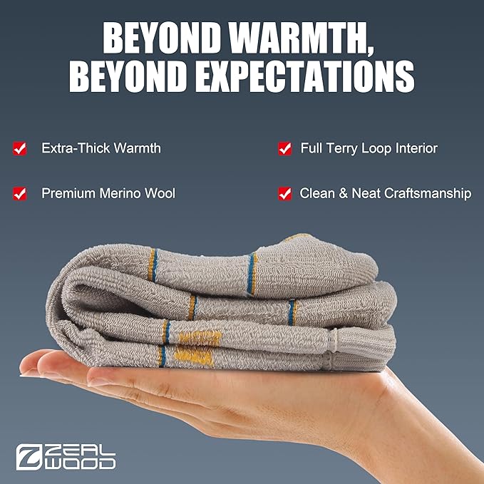 ZEAL WOOD Merino Wool Hiking Crew Socks for Men Women Comfort Full Cushion Moisture Wicking for Camping Trekking Work Outdoor