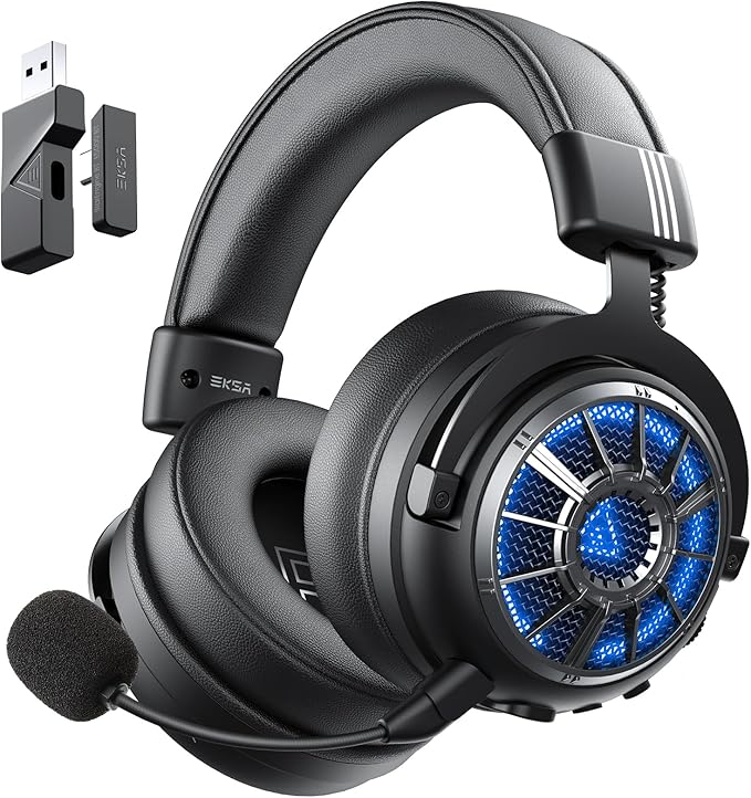 EKSA Wireless Gaming Headset for PS5, PC, PS4, Mac, Switch, Gaming Headphones with 2.4GHz, Bluetooth 5.3, 7.1 Surround Sound, Detachable Noise Canceling Microphone