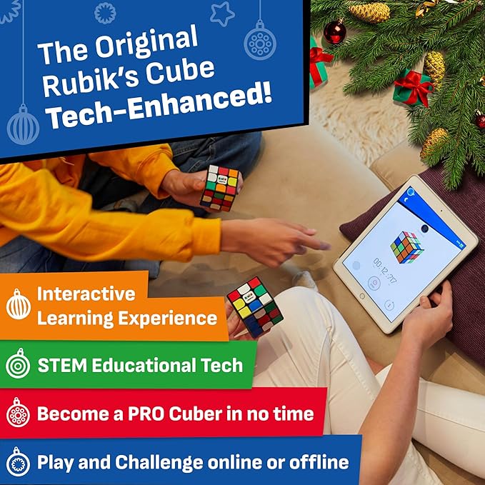 The Original Rubik’s Connected, Go from Beginner to Pro in No Time. 3x3 Smart Magnetic Intelligent Speed Cube. User Friendly App & Online Battles. Rechargeable Battery. STEM Puzzle. Fits All Ages