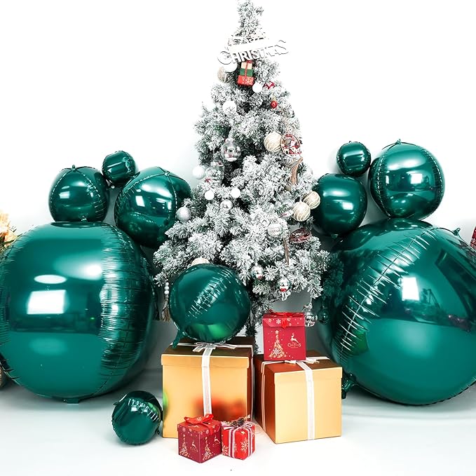 50 Inch Giant Dark Green Round Foil Balloons, 3Pcs Metallic Green 4D Ball Balloons for Birthday New Year Eve Wedding Engagement Graduation Anniversary Party Decorations 2026