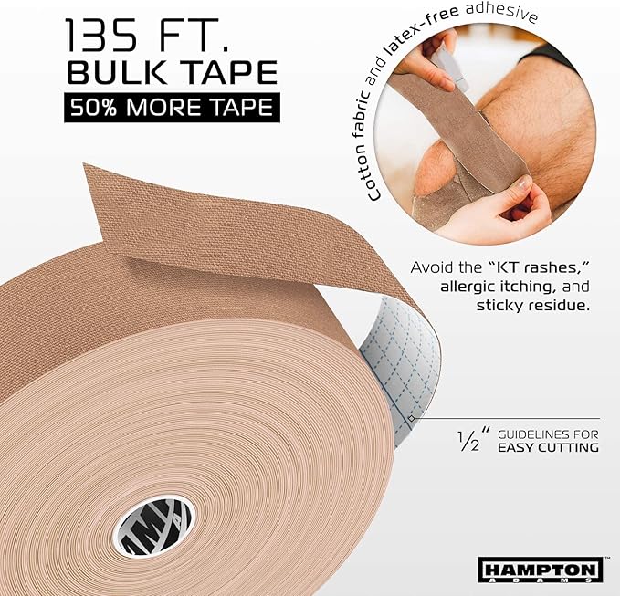 Hampton Adams | As Seen on Shark Tank | Elastic Kinesiology Tape (Bulk Roll) | 135ft Uncut | Supports & Protects Muscle Wrist Knee Shoulder Back Plantar Fasciitis | Waterproof Hypoallergenic
