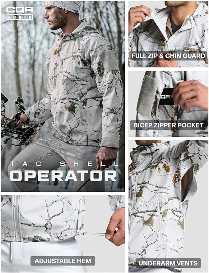 CQR Men's Tactical Softshell Jacket, Winter Warm Fleece Lined Coat, Water Resistant Outdoor Hunting Hiking Rain Windbreaker