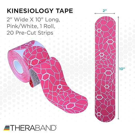 THERABAND Kinesiology Tape, Pink/White, 1 Roll, with XactStretch Indicators, Long-Lasting Athletic Tape for Shoulder, Back & Knee, Latex-Free & Water Resistant for Men and Women, Pre-Cut