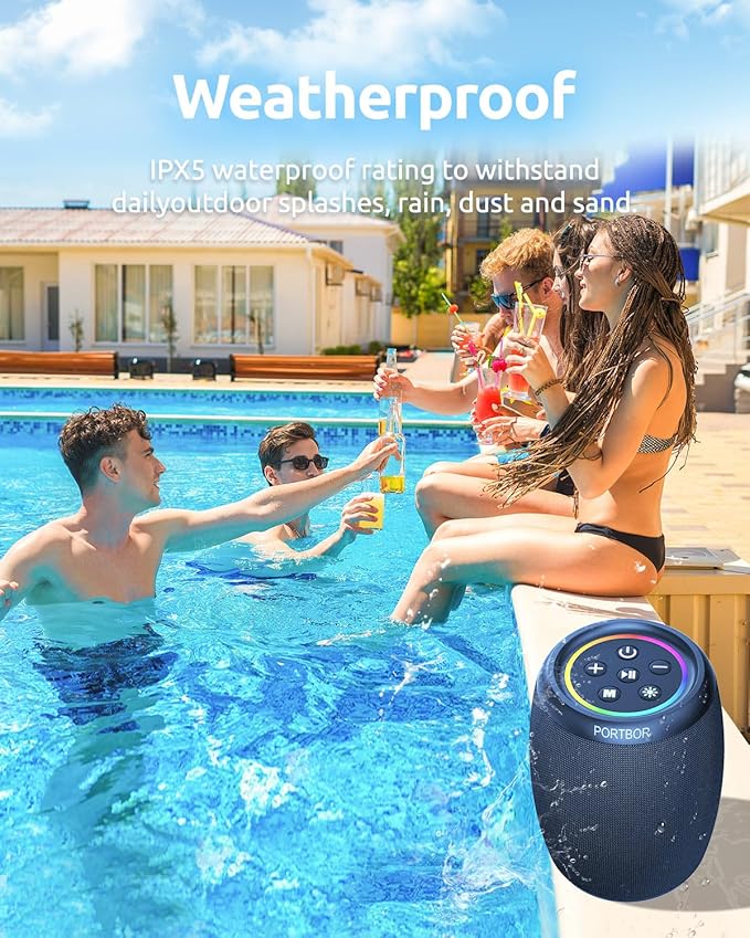Portable Bluetooth Speaker, Powerful Loud Sound Wireless Speaker, Bluetooth V5.3, IPX5 Waterproof, TWS Pairing, Small Speakers for Outdoor Home Party Beach Shower, Holiday Birthday Electronics Gift