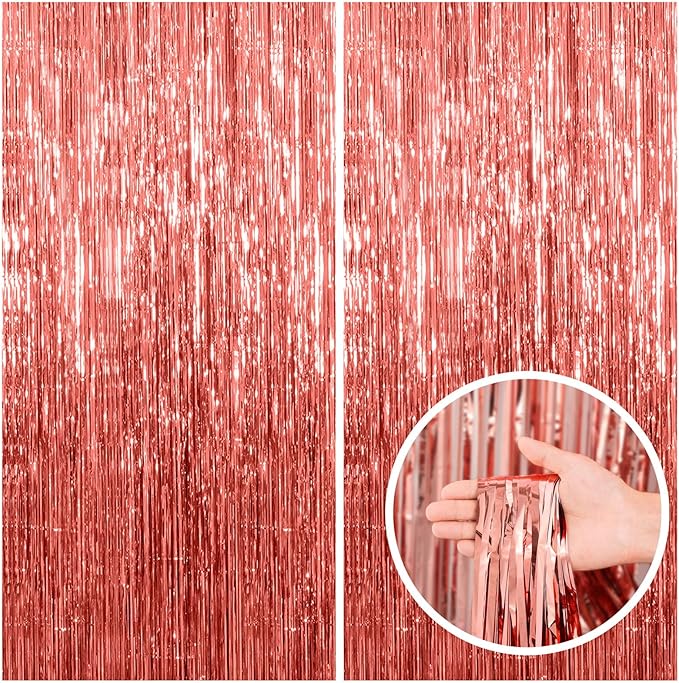 2 Pack Rose Gold Fringe Curtain Backdrop Birthday Bachelorette Party Decorations Metallic Tinsel Streamers Foil Backdrop Christmas Graduation Wedding New Year Party Decorations