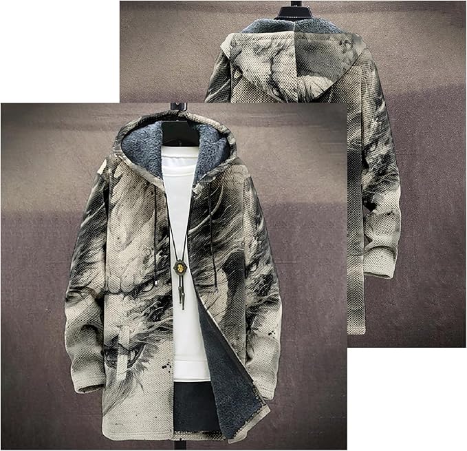 Mens Hooded Cardigan Japanese Art Zip Up Long Sleeve Sweater Hoodie Dragon Print Coat with Pockets